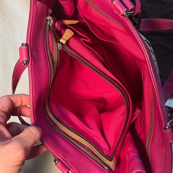 Coach Signature Canvas Pink Leather Trim Business Tote Laptop Work Bag F6432 - Picture 7 of 16